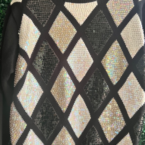 Alfred Dinner Black and White Sequin Sweater Size XL Great condition - Picture 3 of 8